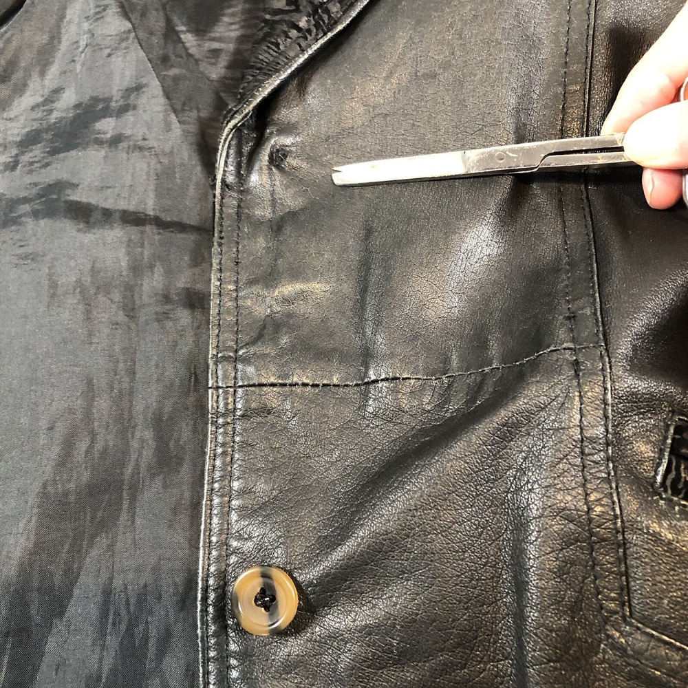 Outbrook Leather Coat Womens Large Black Long Baroque Suede Detail 80s Vintage - Picture 9 of 16